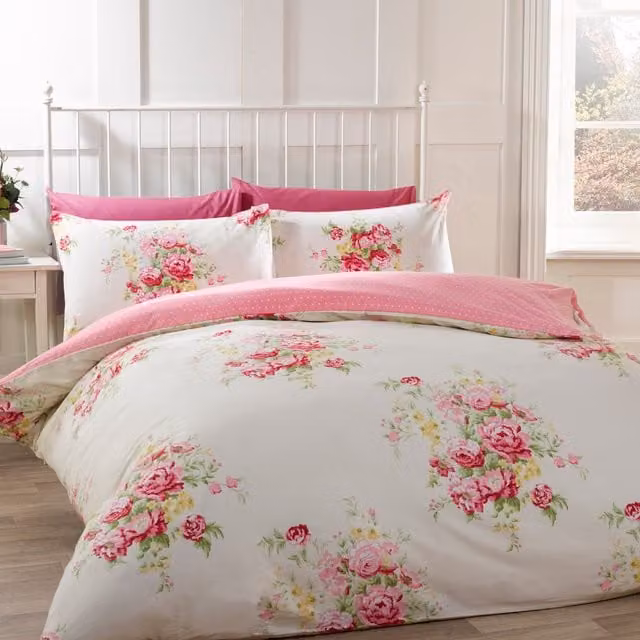 Rapport Home Kate Cotton Floral Flannel Bedcover Superset in Beige, Yellow and White, W/D/H: 90 x 190 cm, Pillowcase: 50 x 70 cm