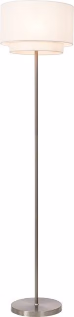 Litecraft Jayne Modern Floor Lamp with White Fabric Cylinder Shade in Chrome