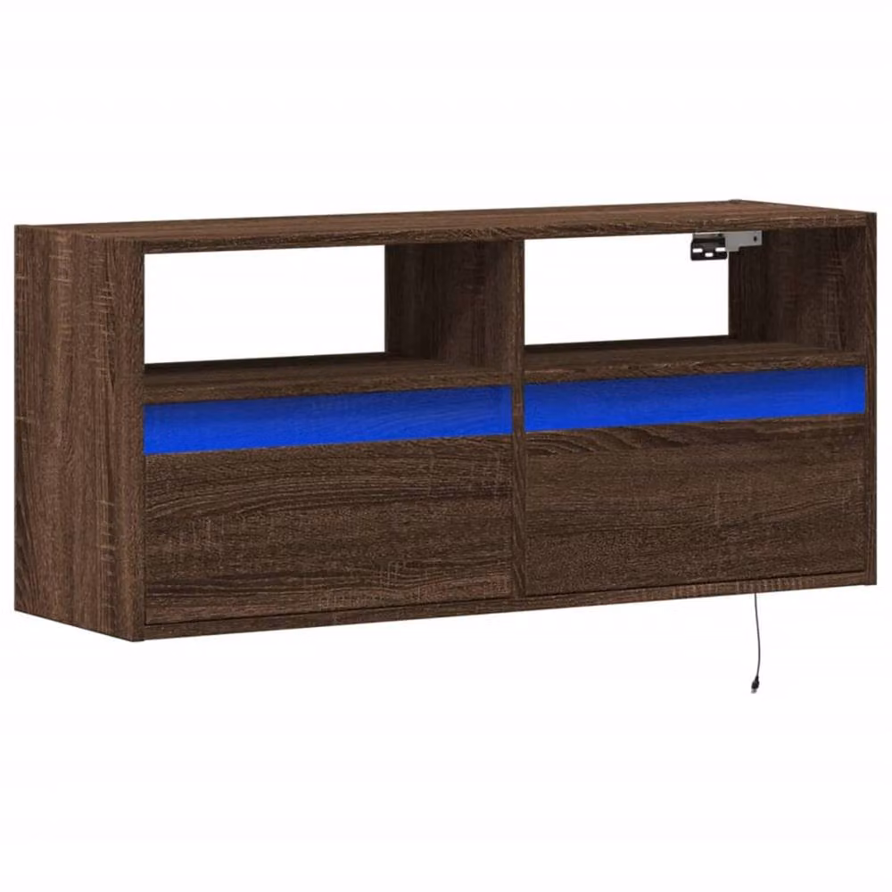 Berkfield Home Modern Wall Mounted TV Cabinet with LED Lights in Brown Oak, W/D/H: 100 x 31 x 45 cm – 2