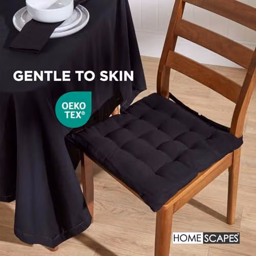 Homescapes Set of 4 Black Quilted Cotton Seat Pads, W/D/H: 40 x 40 x 6.5 cm – 7