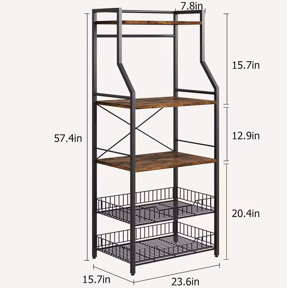 London Boutique 5-Tier Industrial Kitchen Baker's Rack and Microwave Stand in Brown – 2