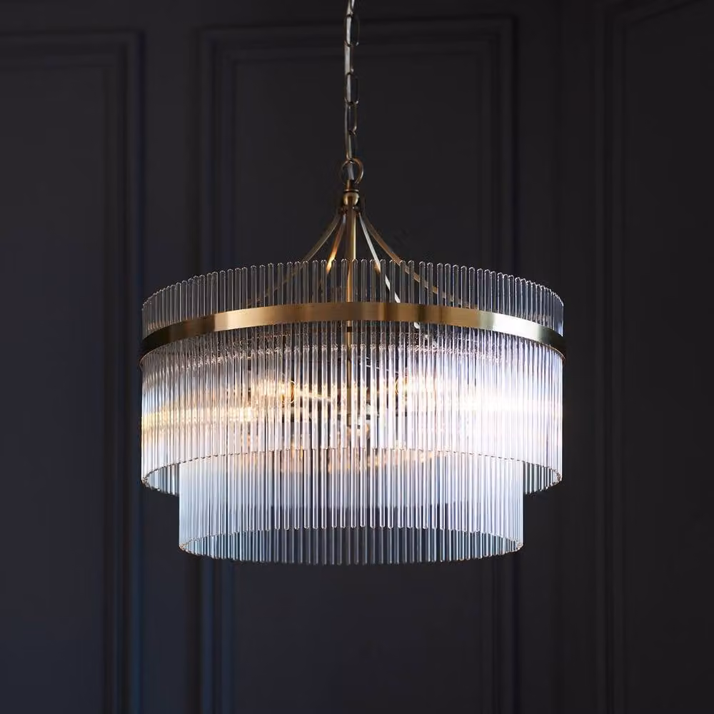 Netlighting Marietta 5 Light Multi Arm Ceiling Pendant Lamp in Gold and Antique Brass with Transparent Glass Shades – 2