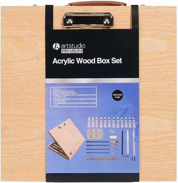 Art Studio Premium Multicolour Acrylic Paint Wood Box Set in Brown