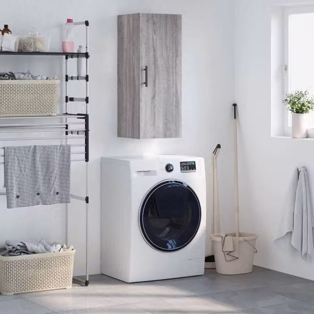 Berkfield Home Wall Mounted Cabinet in Grey Sonoma, W/D/H: 34.5 x 34 x 90 cm