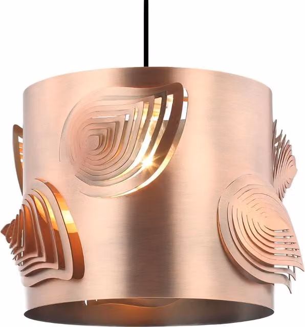 Happy Homewares Modern Metal Easy Fit Pendant Shade with Laser Cut Leaves in Copper, H 30 cm x W 22 cm x D 22 cm