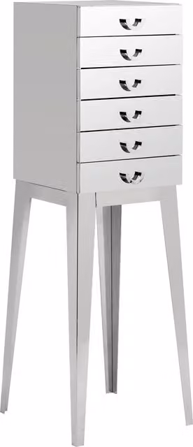 Orsina Modern 6 Drawer Chest, Silver Stainless Steel Dresser with Mirrored Surface, W/D/H: 140 x 40 x 40 cm
