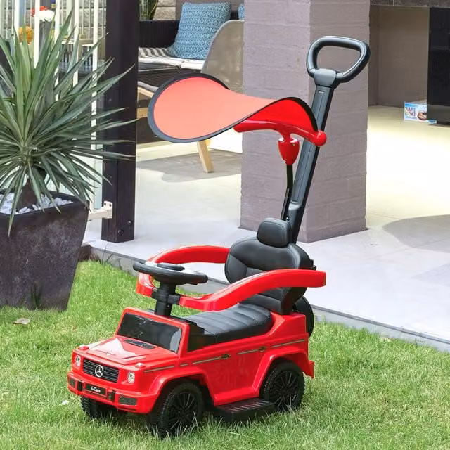 HOMCOM Mercedes Licensed Kids Ride On Push Car with Canopy and Light and Sound Effects, Red