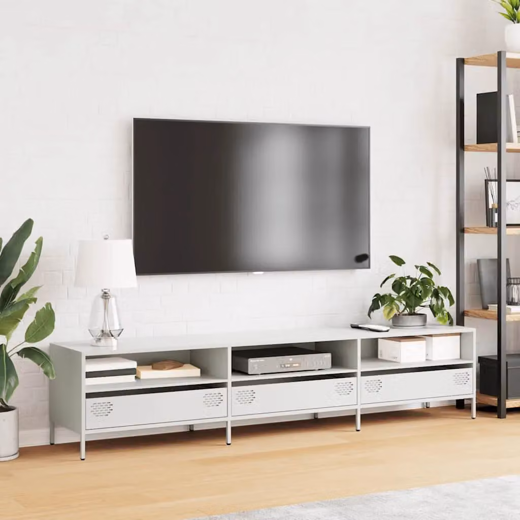 Berkfield Home White Industrial TV Cabinet in Matt Cold-rolled Steel W/D/H: 202 x 39 x 43.5 cm – 3