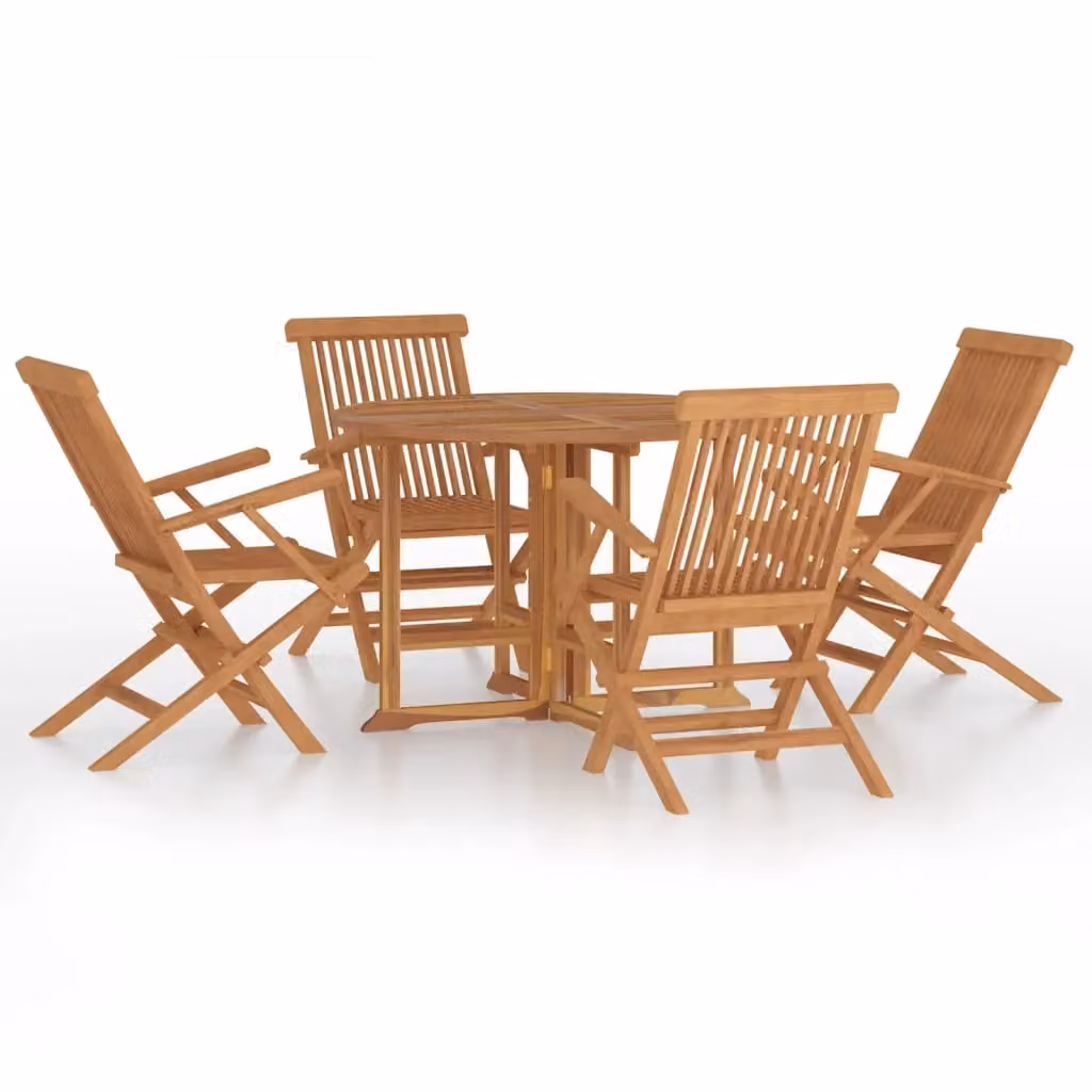 Berkfield Home 5 Piece Folding Outdoor Dining Set in Brown Solid Teak Wood – 2