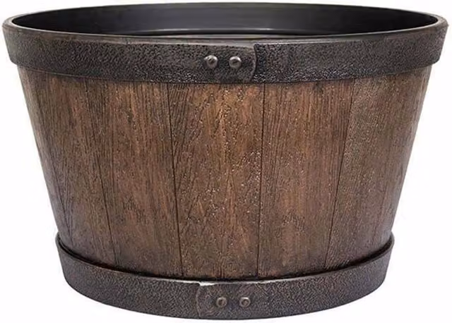 La Hacienda Oban Whiskey Barrel Planter Tub, Dark Oak Brown Plastic, W: 45 cm, D: 45 cm, H: 26 cm