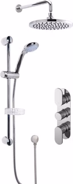 Balterley Concealed Triple Valve Shower Set with Multi-Function Slide Rail and Overhead Shower Head in Silver