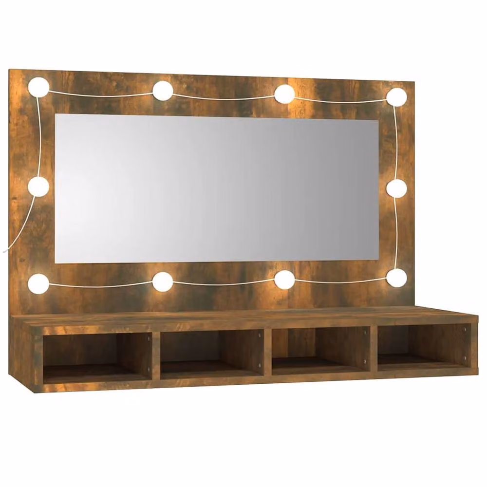 Berkfield Home LED Mirror Cabinet in Smoked Oak Brown, W/D/H: 90 x 31.5 x 62 cm – 3