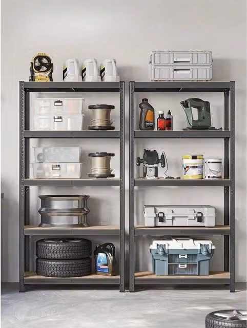 SONGMICS Heavy-Duty 5-Tier Metal Shelving Unit with Adjustable Shelves, Grey, H x W x D: 180 x 90 x 40 cm