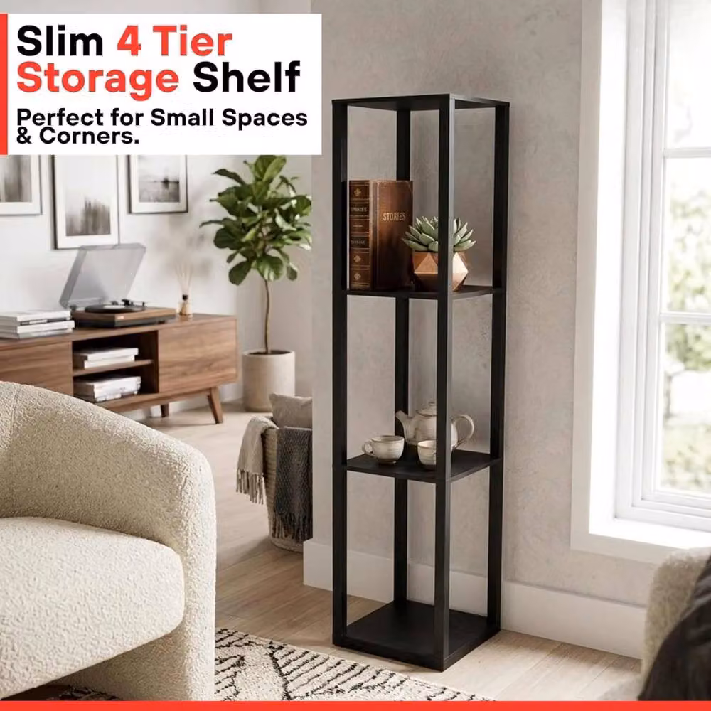 Kelvenix 4 Tier Black Wood Corner Shelf Storage Organiser – 3