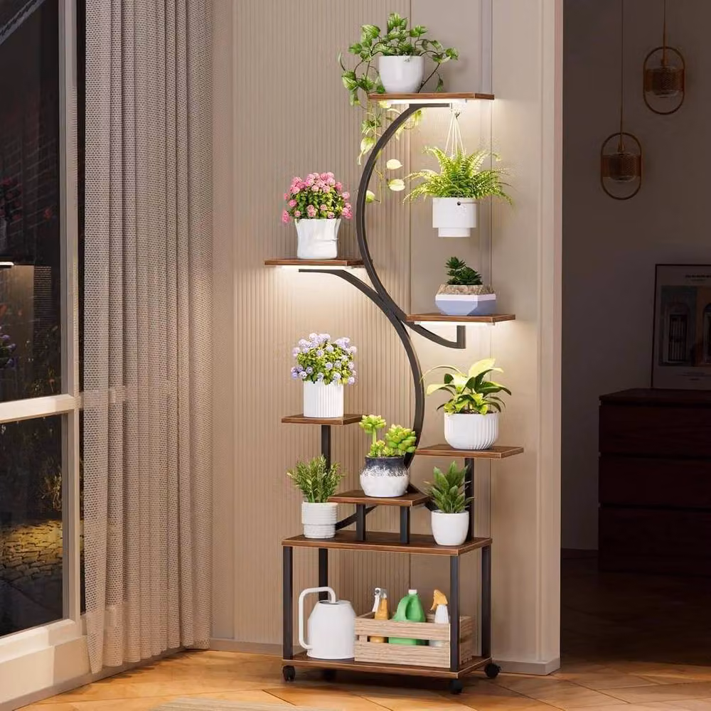 KORVIXA 8 Tier Modern Metal Corner Plant Stand in Brown – 5