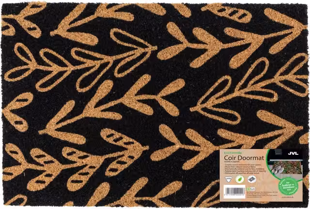 JVL Natural Coir Floral Entrance Doormat with Latex Backing, Brown and Multicolour
