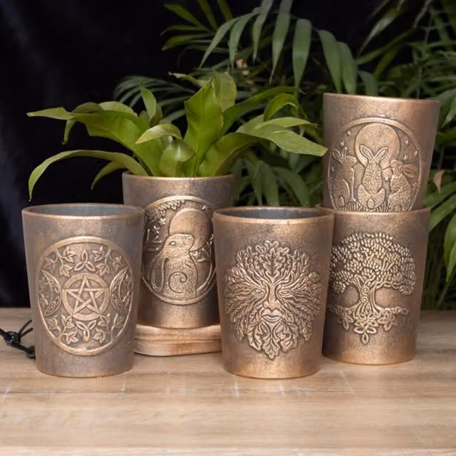 KDMK Bronze and Brown Ceramic Round Terracotta Tabletop Plant Pot