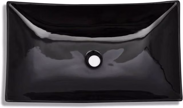 Berkfield Home Elegant Rectangular Ceramic Countertop Bathroom Sink Basin, Black, W: 65.5 cm, D: 39.0 cm, H: 14.0 cm