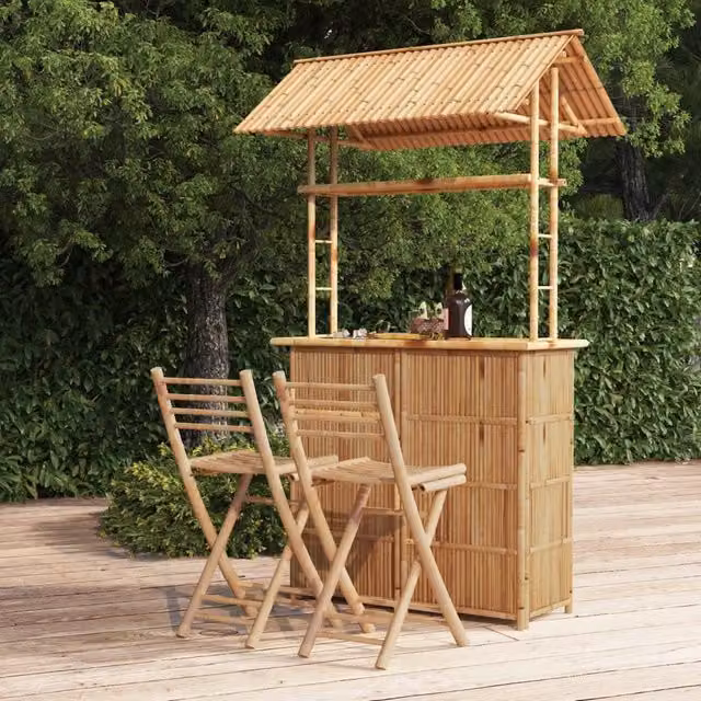 Berkfield Home 3 Piece Bamboo Bar Set in Brown
