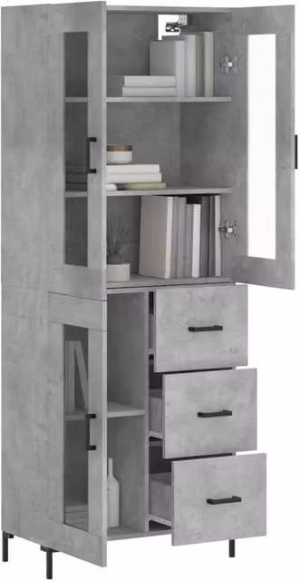 Berkfield Home Highboard in Concrete Grey with Glass Doors, W/D/H: 69.5 x 34 x 180 cm