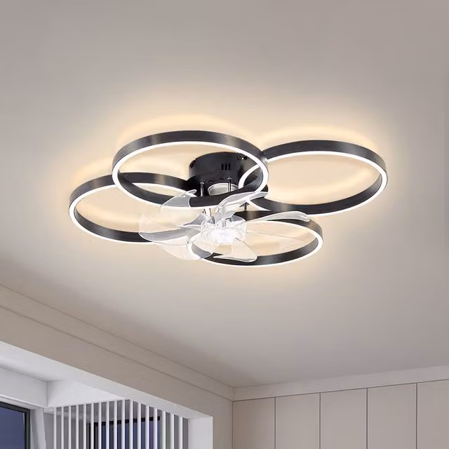 Living Star Modern Black LED Ceiling Fan Light with Remote Control and Dimmable Ring Design