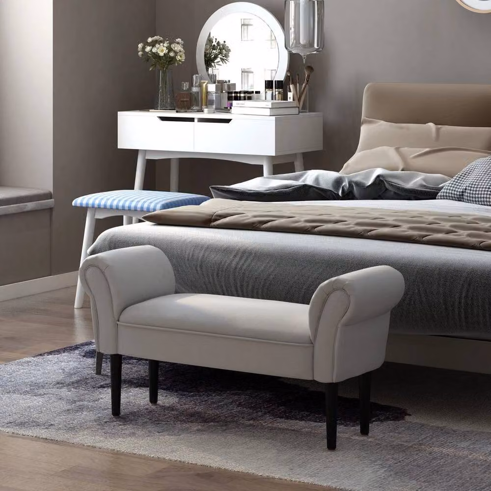 NESTLUNE Small Upholstered Window Seat Bench with Armrests, Grey, W: 100 cm, D: 15 cm, H: 15 cm – 3