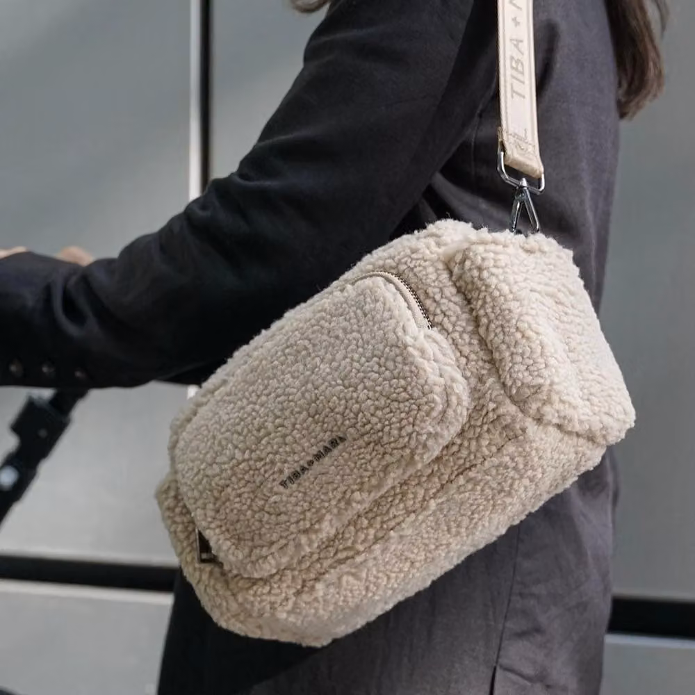 Tiba + Marl Inka Buggy Organiser in Beige Borg Fleece with Carrying Strap and Stroller Clip – 2