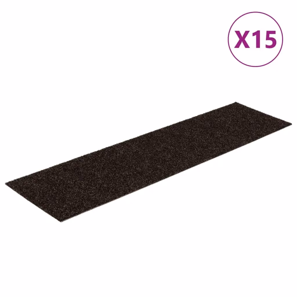 Berkfield Home Self-adhesive Rectangular Stair Mats, 15 Pieces, Dark Brown, W: 76 cm, D: 20 cm – 2