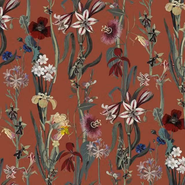 House of Hackney Flora Delanica Botanical Floral Wallpaper in Clay and Brown