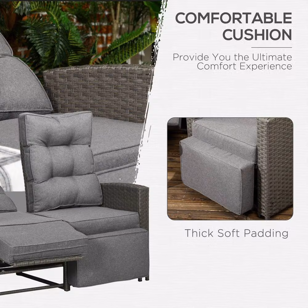 STILVORA Modern 4-Seater Grey Rattan Sofa with Reclining Chairs – 3