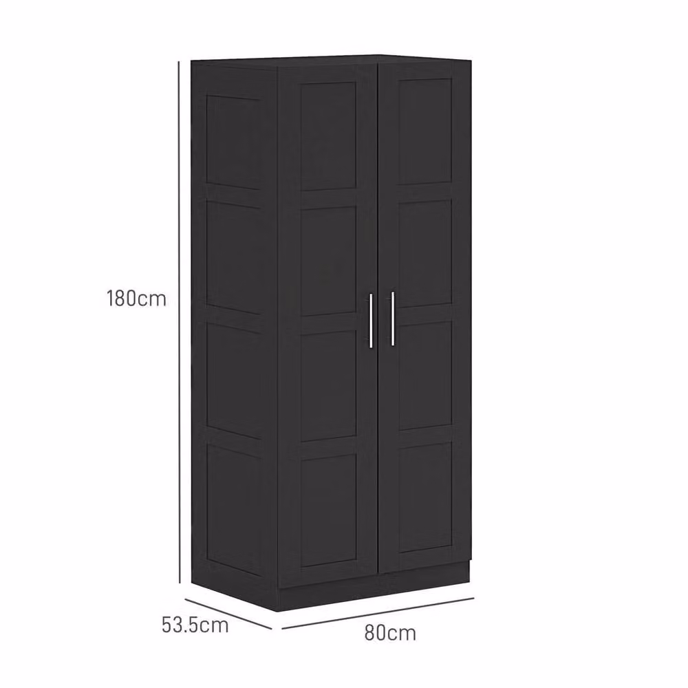 SPETLEK Modern Black Double Wardrobe with Soft-Close Hinged Doors, Hanging Rail and Internal Shelves, H 180.0 cm x W 80.0 cm x D 50.5 cm – 2