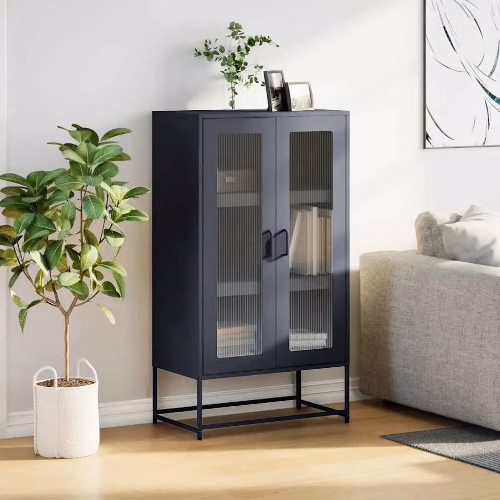 Berkfield Home Anthracite and Black Metal Highboard with Glass Doors, W/D/H: 68 x 39 x 123 cm – 3