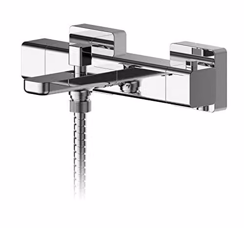 nuie WIN005 Windon Modern Square Thermostatic Bath Shower Mixer Tap with Bottom Outlet, Chrome – 1