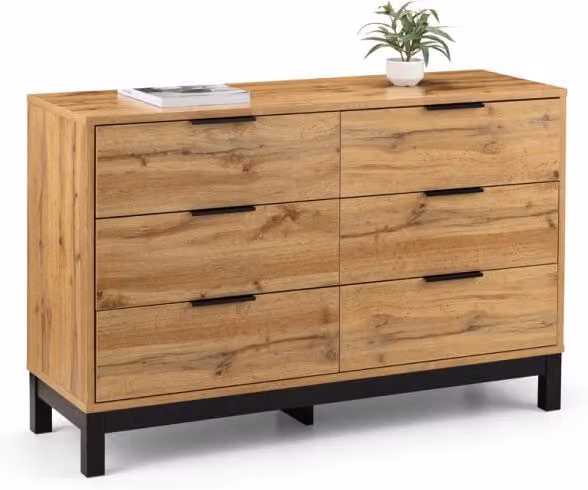 Julian Bowen Bali 6 Drawer Wide Chest of Drawers in Oak with Rattan Details W/D/H: 120 x 40 x 75 cm – 4