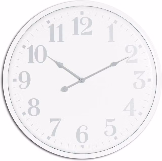 Love Lace Aubrey Modern Round Analog Metal Wall Clock in White and Grey