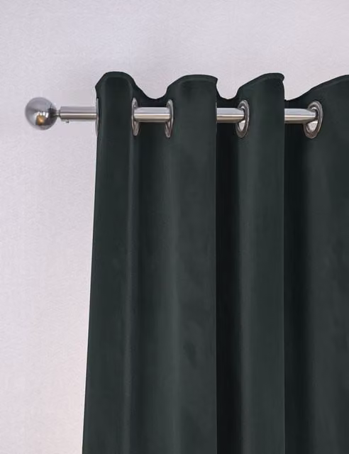M&S Forest Green Velvet Thermal Insulating Eyelet Curtains