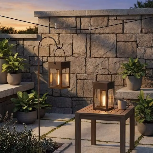 Garden Greatness Duo Solar Hanging LED Garden Lanterns in Bronze and Multicolour, Set of 2
