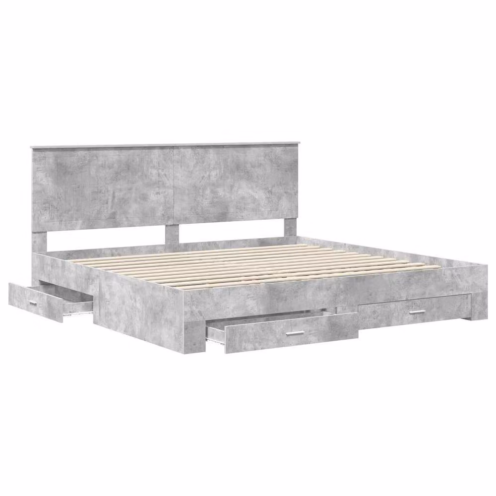 Berkfield Home Modern Bed Frame with Drawers in Concrete Grey, Engineered Wood, 200 x 200 cm – 2