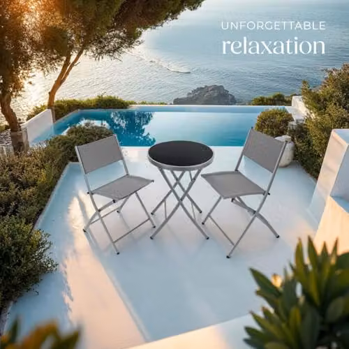 tectake Garden Bistro Set with Glass Top Table and 3 Chairs in Grey – 8