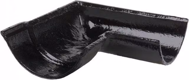 Hargreaves Premier Cast Iron Beaded Half Round Gutter Right Hand 90 Degree Angle, Black, 115mm