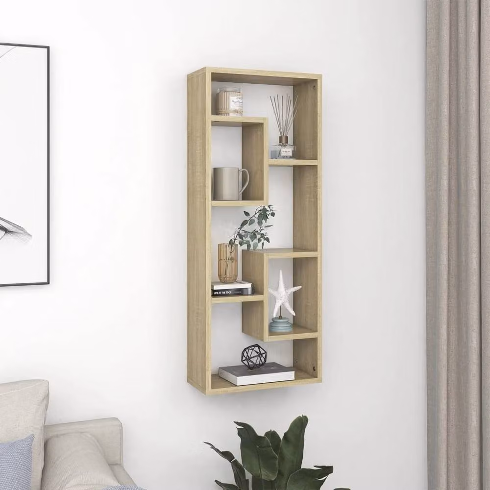 Berkfield Home Sonoma Oak Wall Shelf in Light Tan, W/D/H: 36 x 16 x 90 cm – 2