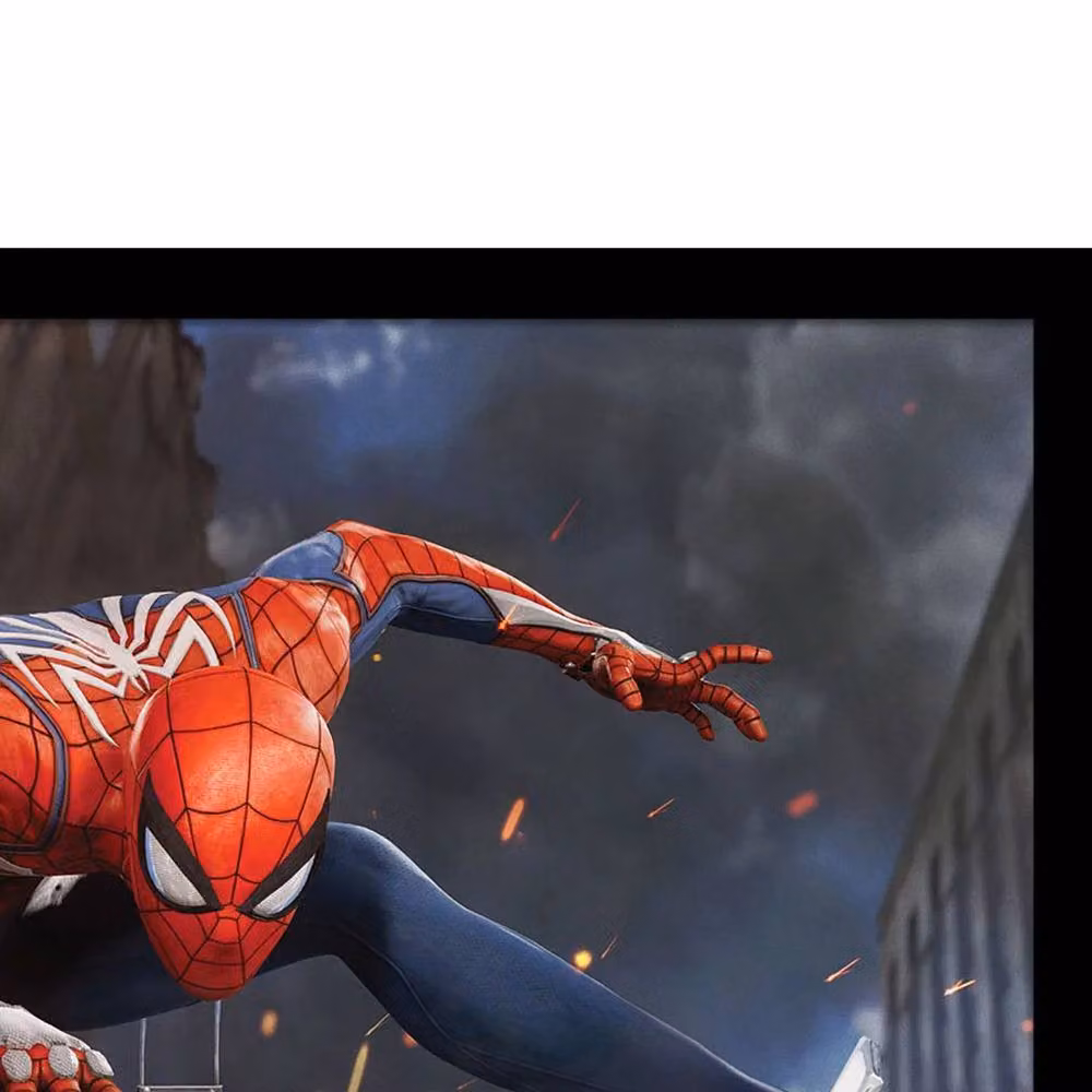 Spider-Man Stands On Ruins Framed Graphic Paper Poster in Light Grey and Red – 2