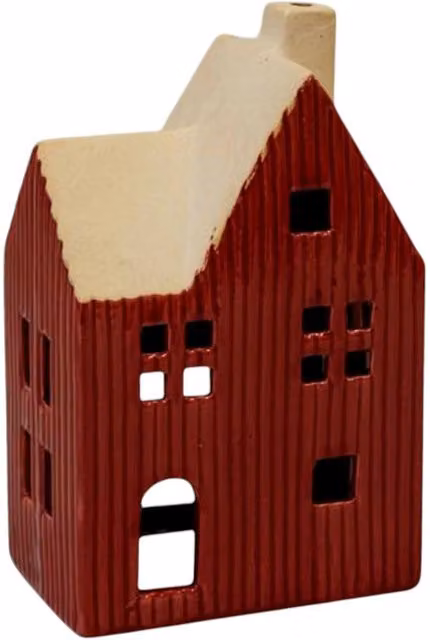 Four Candle Large Red Ceramic House Tealight Holder