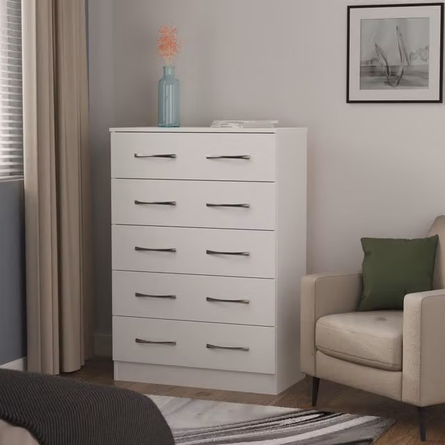 Avon Ready Assembled 5 Drawer Chest in White Matt