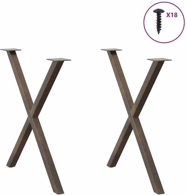 Berkfield Home Modern X-Shaped Dining Table Legs, 2 Pieces, Brown Powder-Coated Steel, H: 72-73 cm x W: 80 cm