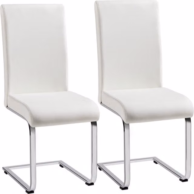 Yaheetech Modern White Faux Leather Dining Chairs with Metal Cantilever Base