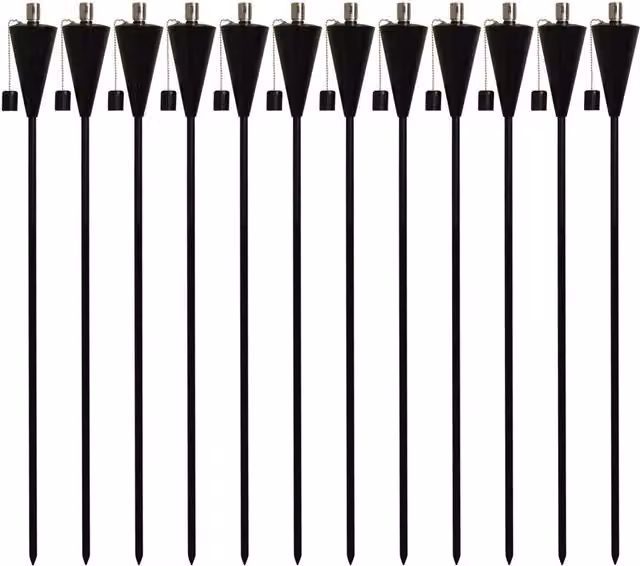 Harbour Housewares Metal Cone Garden Torches with Ground Spike, Black, Pack of 12