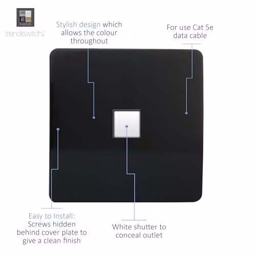 Trendi Switch 1 Gang RJ45 Cat 5e Ethernet Socket in Matt Black – 3