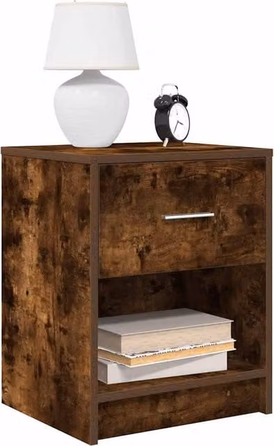 Berkfield Home Bedside Cabinet with Drawer in Smoked Oak Brown, W/D/H: 40 x 34 x 50 cm