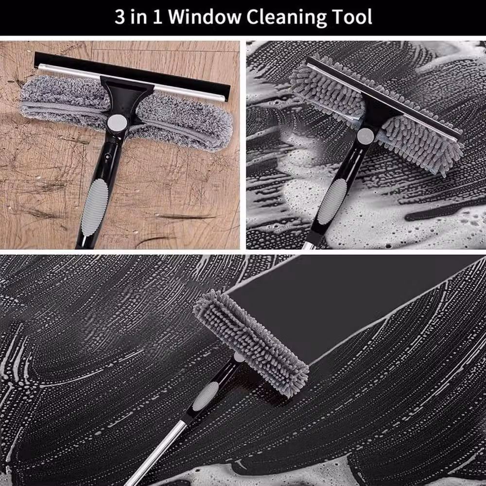 NESTLUNE Grey Telescopic Extendable Window Squeegee with Microfibre Head and Scraper, W: 100 cm, D: 15 cm – 6